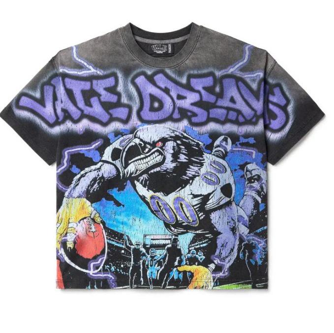 Retro American Dark Print Distressed Oversized Streetwear T-shirt