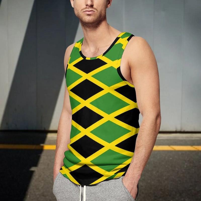 Bunte Geometrische Streifen Tanktops Für Mann Farbblock Muster T-Shirts Sommer Lässiges Weste Übergroß Sport Street Tanktop