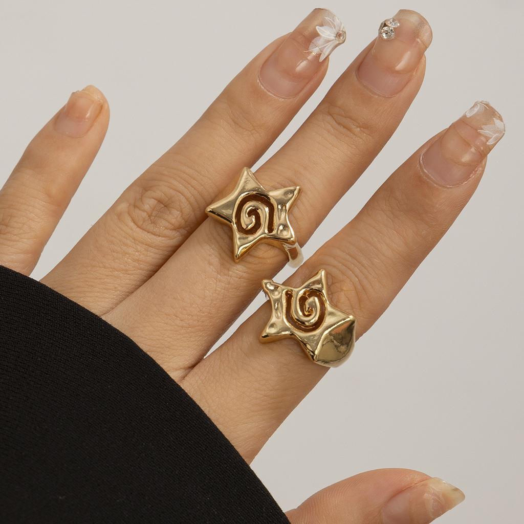 Hollow Stars Metal Ring Sets Trendy Adjustable Women Couple Gifts Opening Rings Punk Fashion Engagement Hip Hop Party Jewelry