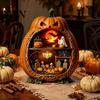 Halloween Pumpkin Ornaments Centerpiece Pumpkin, Wooden Ornament with Miniature Scenes, Rustic Decorative Skeleton for Farmhouse Home Table