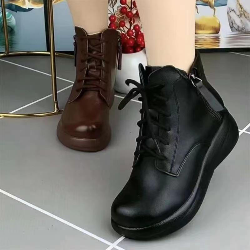 Thick-soled Single Boots Soft Leather Soft-soled British Martin Boots New Retro Zipper Short Boots In Autumn and Winter
