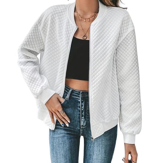 Jaqueta feminina gola redonda cor sólida zíper fecho casaco solto térmico curto tipo punhos elásticos manga comprida comutação namoro primavera outono inverno casaco