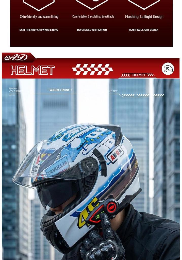 Bluetooth Smart Taillight Flip-Up Motorcycle Helmet for Men and Women - All-Season, Full Coverage for Electric and Off-Road Riding