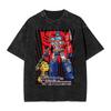 Vintage Tvättad T-shirt Transformers Autobots Lös T-shirt Japansk Manga Mode T-shirt för Män Strandtryck Topp T-shirts