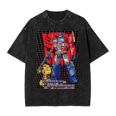 Vintage gewaschenes T-Shirt Transformersed Autobots Lockere T-Shirts Japanische Manga Mode T-Shirt für Männer Stranddruck Top T-Shirts