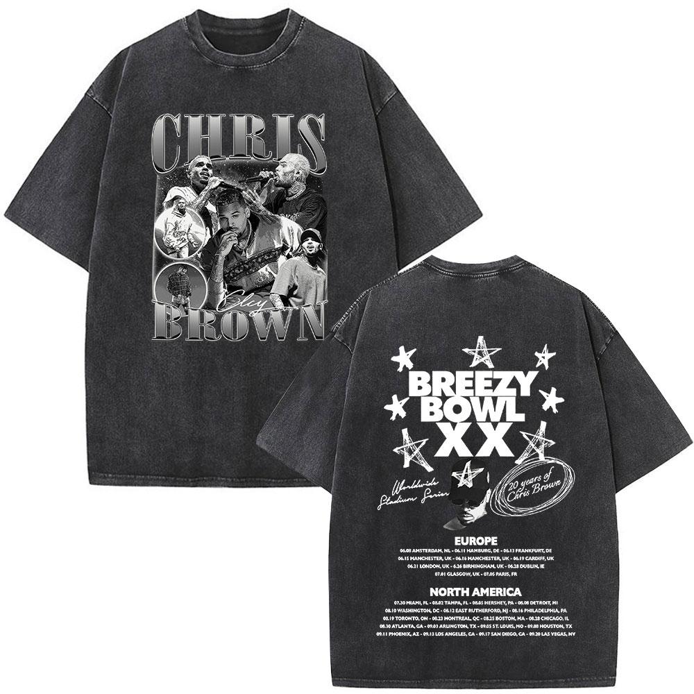 Rapper Chris Brown Breezy Big Face Graphic Vintage Washed TShirts Men Women Harajuku ONeck Cotton Casual Short Sleeve T Shirts