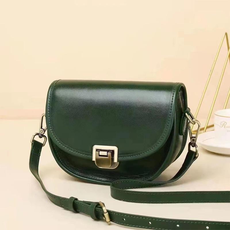 Leather Vintage Saddle Bag Women's Fashion Bag Plant Tanned Head Layer Cowhide Wide Shoulder Strap Crossbody Bag