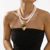 Women European Sweet Ins Style Ribbon Bow Love Pearl Necklace For Women Minimalist Design Layered Clavicle Necklace