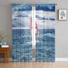 Blue Sea Waves Sailboat Modern Tulle Curtains for Living Room Bedroom Home Kitchen Window Sheer Curtains
