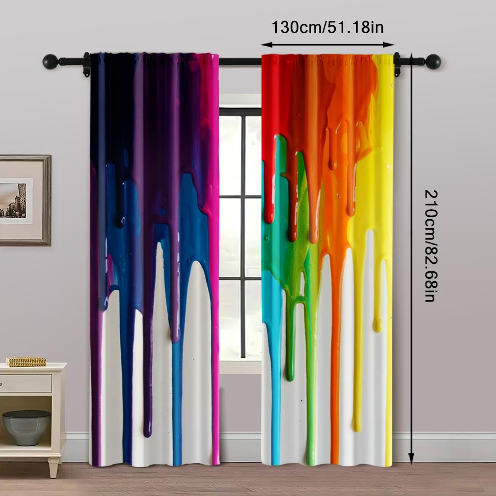 2pcs   Window Curtains Bright paint drips Protecting Privacy Spring Party & Holiday Decor Suitable for Multipurpose Event