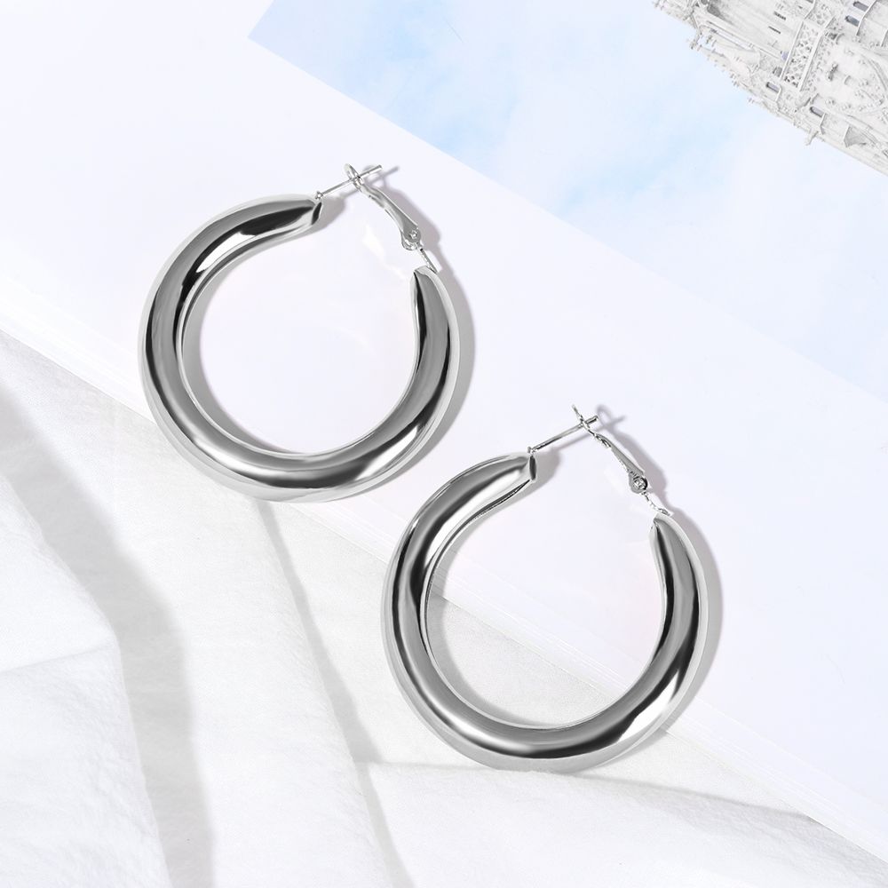 Fashion 50mm Minimalist Round Circle Big Gold Alloy Thick Tube Hoop Earrings
