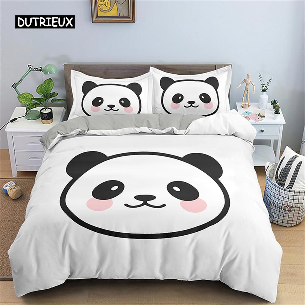 Cartoon Panda Bettwäsche Set Niedliches Schwarz Weiß Panda Bettbezug Tiere Thema Bettdecke Set Heim Schlafzimmer Dekoration Für Kinder Kinder