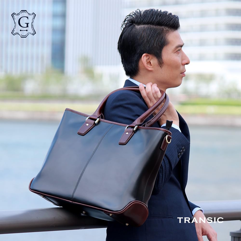 GOLDMEN GA204 Genuine Leather Men's Business Tote Bag, Large Capacity, Freestanding, A4B4 Document Holder, Laptop Holder, Shoulder Strap Sold