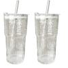 2/4 Stück 600 ml Glasgeschirr Glasbecher mit Deckel und Strohhalm Trinkgläser Cocktail Bier Eiskaffeebecher Saft Teetasse Wasserbecher