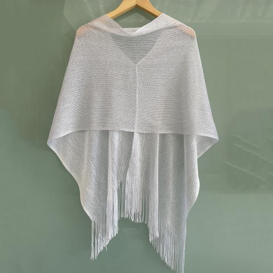 Women Beach Shawl Breathable Fabric Cover-up Shawl with Versatile Tassel Design Weddings Parties Travel Daily