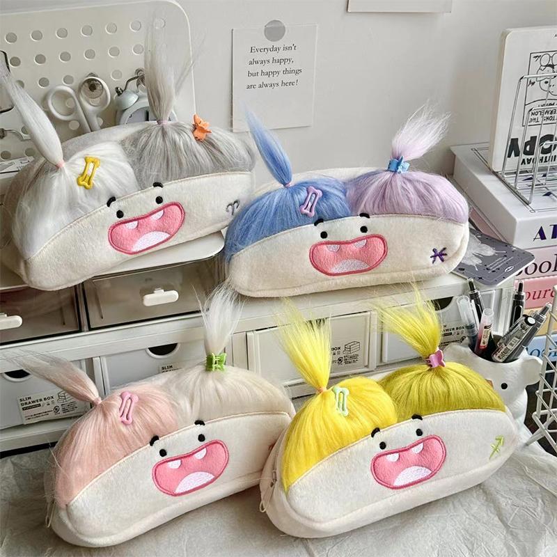 Entertaining Large-Sized Plush Pencil Case Cartoon Big Mouth Girl Pen Storage School Tool Present