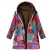 Ladies Warm Cotton and Linen Coat Autumn Winter New Thick Zipper Hooded Print Pocket Coat