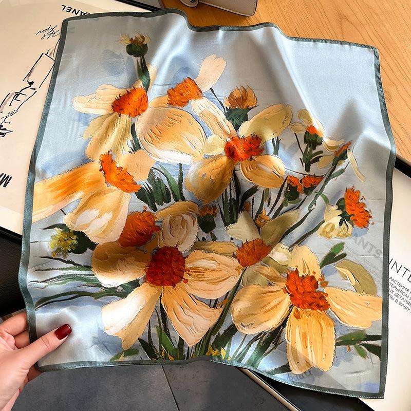 53Cm 100% Silk Square Scarf Women Foulard Colorful Hairband Hands Female Bandana Neck Ties Decorate Hijab Neckerchief Headbands