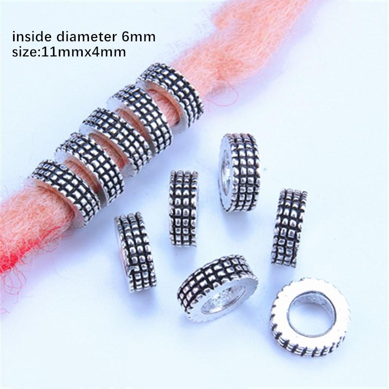 5pcs/bag Silver Metal Hair Rings Braid Dreadlocks Bead Hair Cuffs Dread Tube Charm Dreadlock for DIY Hair Accessaries