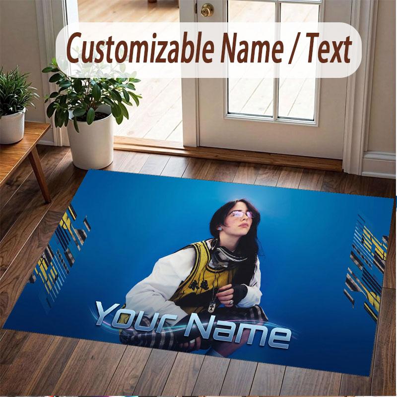 Tappeto in Cristallo di Velluto con Nome Personalizzato, Tappetino Antiscivolo Confortevole Billie Eilish per Decorazione della Stanza