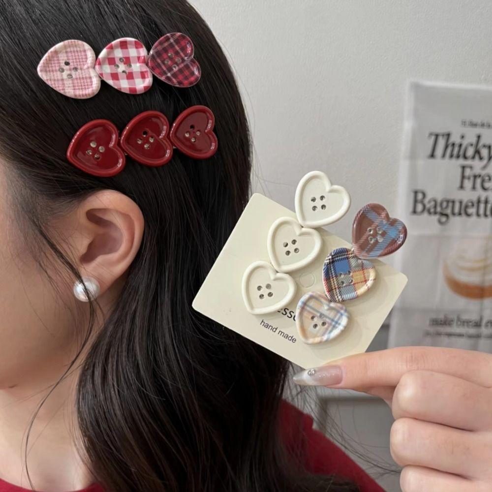 Heart Shape Plaid Hair Clip Non Slip Alligator Clip Cute Heart Hair Clip Gifts