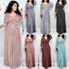 Winter Fashionable Long Sleeve Gold-embellished Pleated Wide Skirt Women's Clothing From Europe Africa Belt