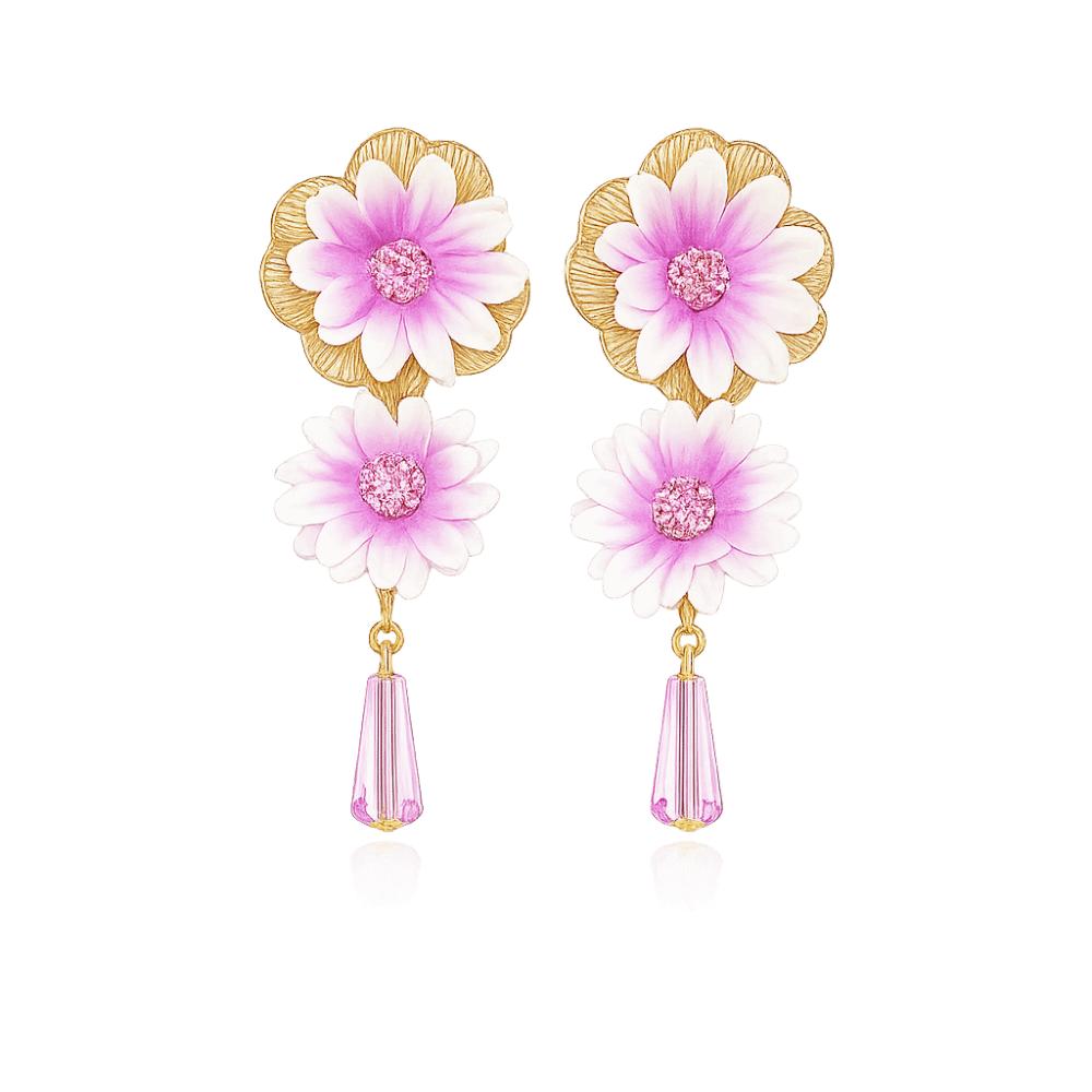 Sweet Fabric Flower Earrings Colorful Crystal Drop Earrings Floral Pendant Earrings Gift