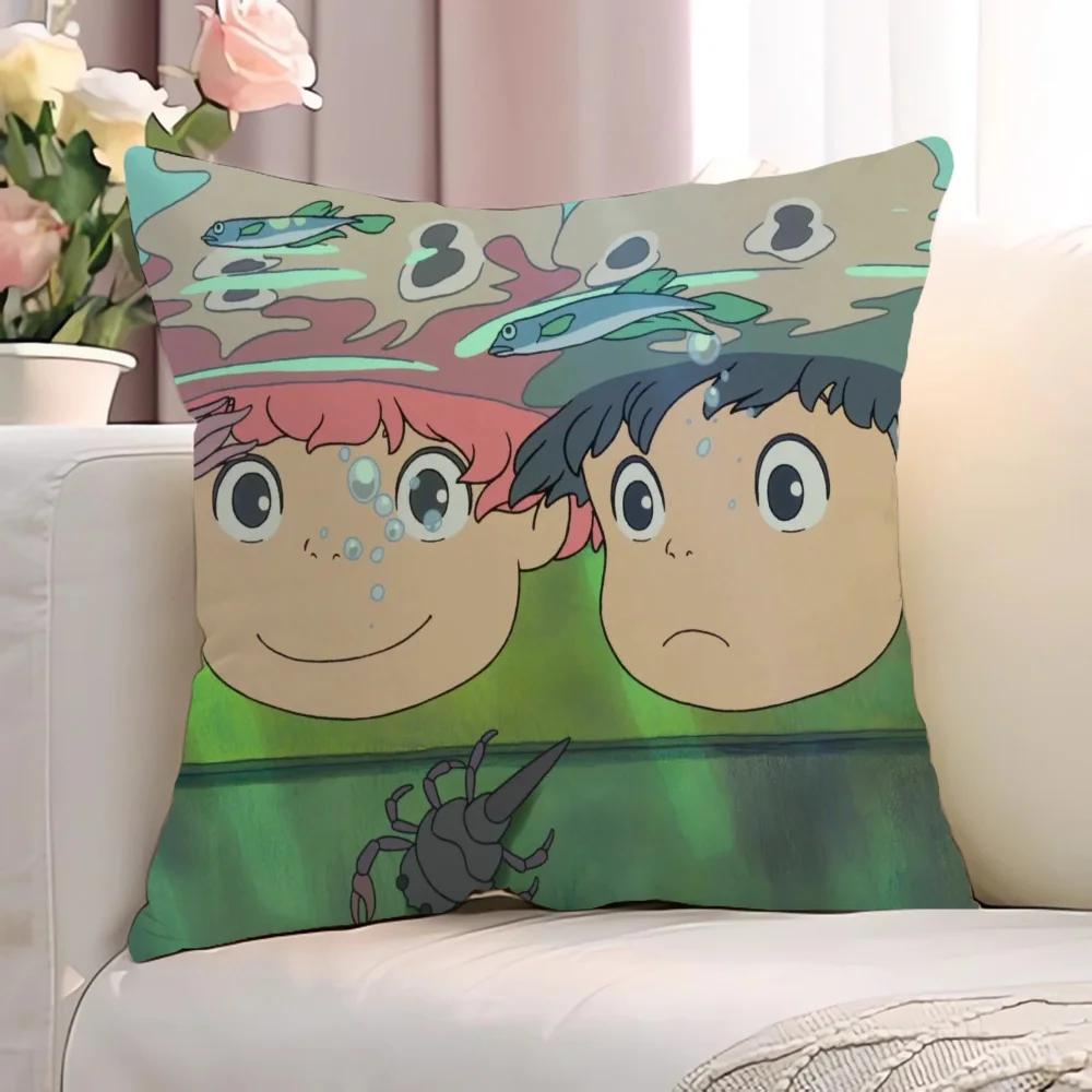 P-Ponyo on the CliffS Chair Cushion Cover 45x45cm Ornamental Pillows for Living Room Decorative Pillowcase Cushions Short Plush