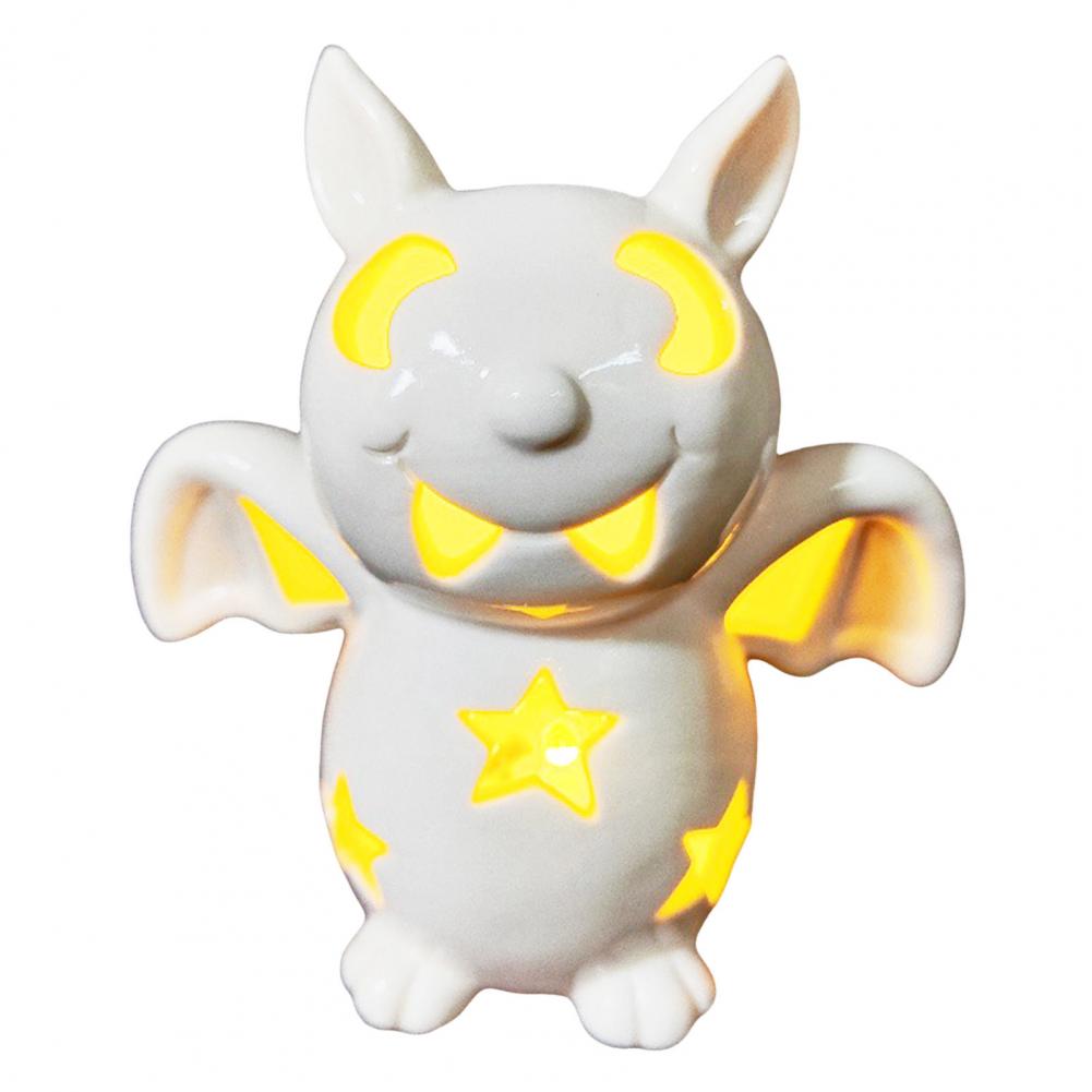 Leuchtende Halloween-Dekoration Keramik geschnitzte Kürbis Schädel Fledermaus Figur LED Tischornament für Schreibtisch Dekoration
