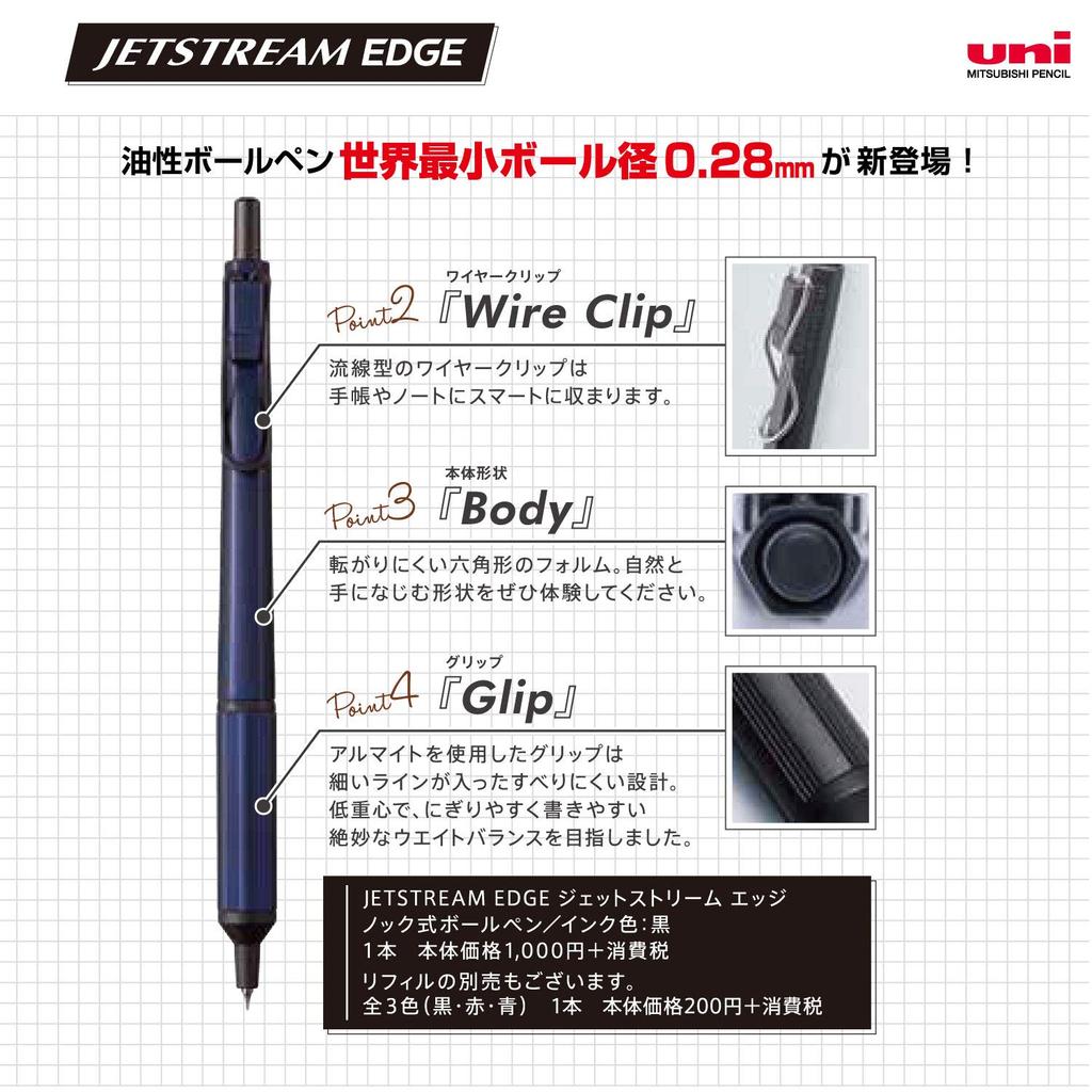 Długopis kulkowy Mitsubishi na bazie oleju Jetstream Edge 0,28 mm Granatowy - Bardzo cienki i gładko piszący długopis SXN100328.9