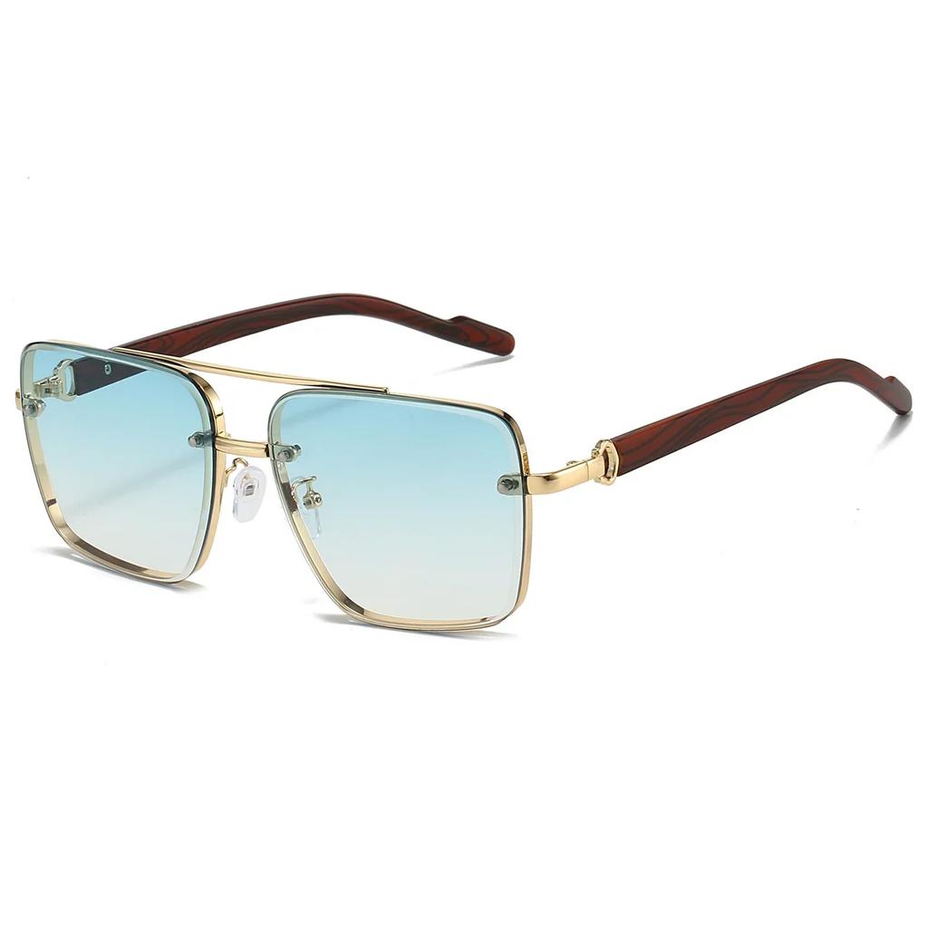 Stylish Vintage Square Metal Shades Womens Designer Driving Sunglasses Latest Double Bridge Pilot Sun Eyeglasses Gafas De Sol Hombre