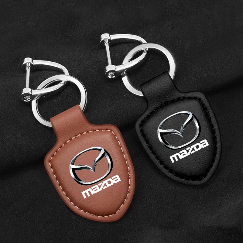 AAEY1 Leather Car Keychain Shield Type Key Ring Keychain for Mazda M3 M6 MP Skyactiv Axela Atenza Biante BT-50 CX-30 Car Accessories