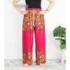 Pantalon de détente rose hippie-chic avec imprimé éléphant - Taille unique avec cordon de serrage
