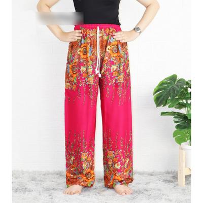 Hippie-Chic Pink Lounge Pants With Elephant Print - One Size With Drawstring