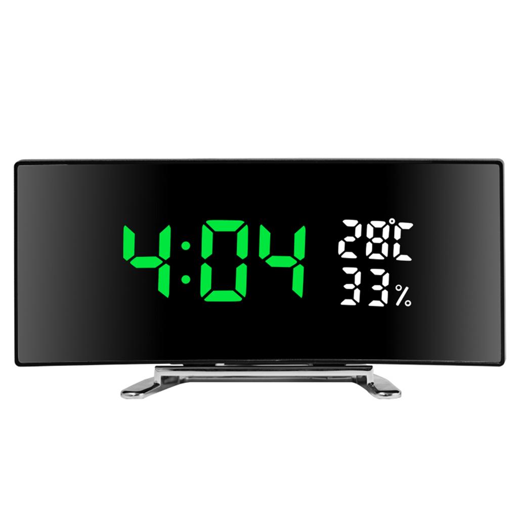 1pc Multifunctional LED Curved Screen Mirror Alarm Clock with Time/temperature and Humidity Displayed on One Screen