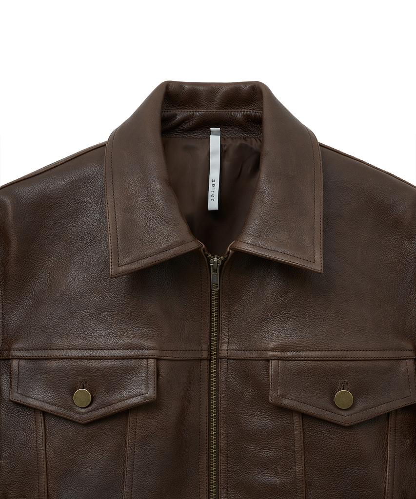 Noirer Antique Cow Leather Trucker Jacket (Brown)
