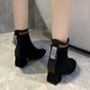 Small Short Boots Women's 2025 New Autumn Versatile Large Size Korean Version Retro Simple Thick Heel High Heel Internet Celebrity Thin Boots Tide