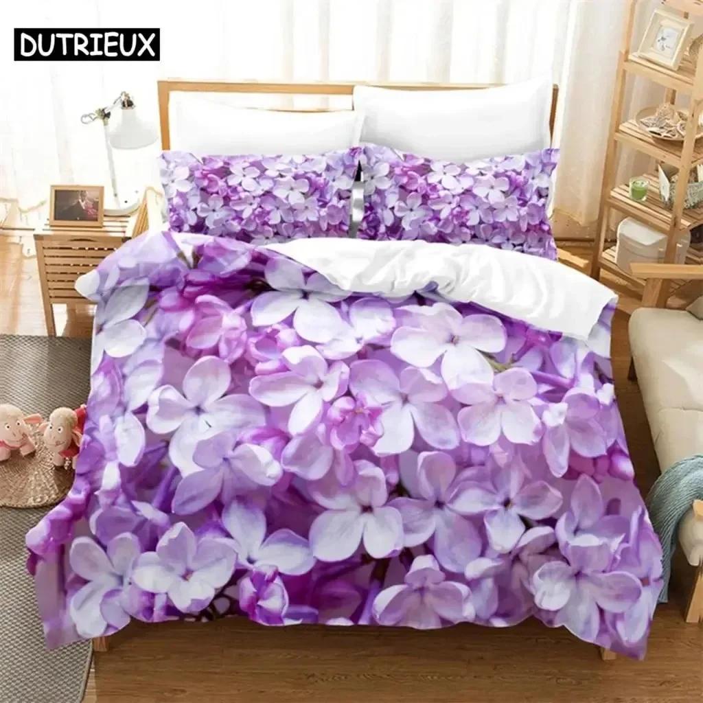 Luxury New 3D Print Purple Flower Comfortable Duvet Quilt Cover Pillowcase Bedding Set Children Bedroom Decoration Home Textile