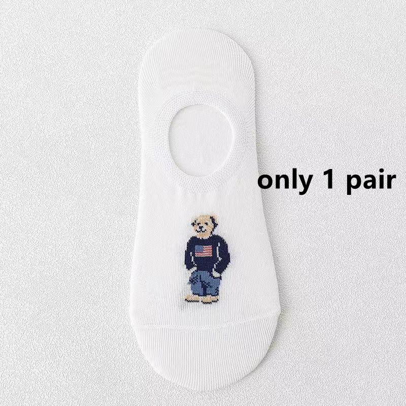 5 Pairs Unisex Men Socks Summer Designer Socks Cartoon Bear Cotton Boat Socks Light Comfortable Sweat-absorbent Invisible Socks