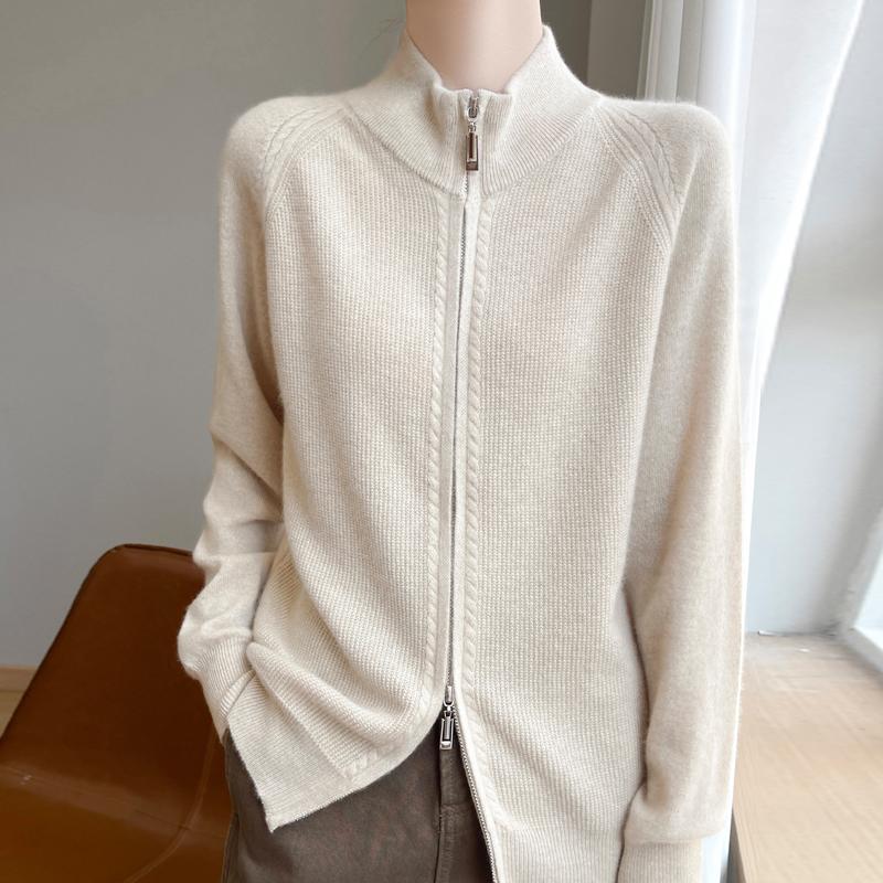 Women's Cashmere Cardigan Qinghe Cashmere 30% Cashmere 70% Wool Autumn and Winter Cashmere Cardigan Soft and Warm
