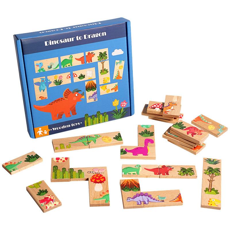 Dinosaur Stacking Puzzle Board For Kids Cognitive Play With Wooden Material
