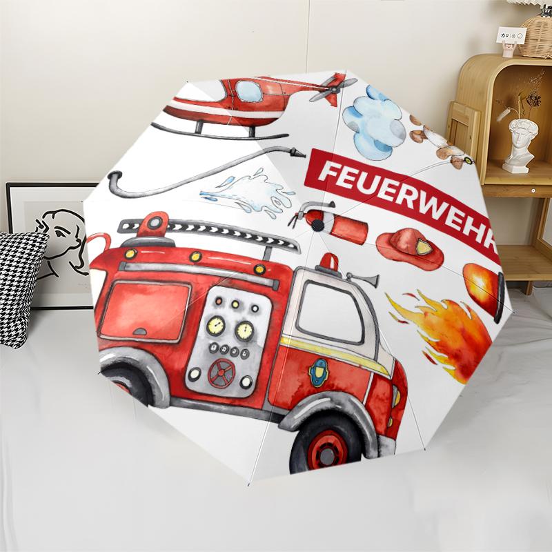 Fire Truck Theme Automatic Umbrella, Lightweight & Portable, 8 Rib, Perfect for Outdoor Travel, Birthdays, Christmas, Gifts.