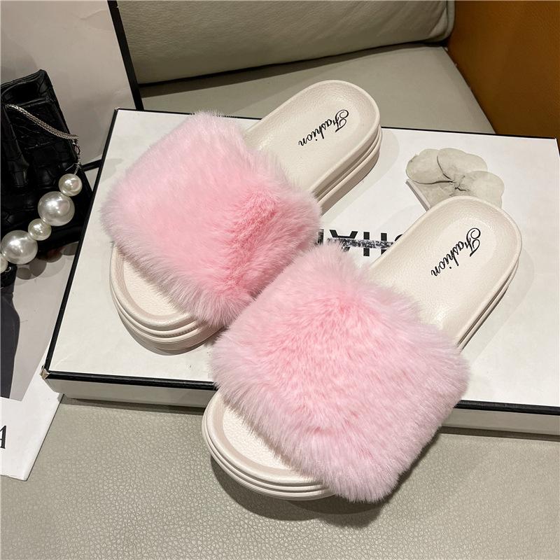 New Mao Mao Slippers for Women To Keep Warm At Home, Popular Thick-bottomed Muffin Bottom, Round Head Cool Slippers for Women