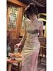 Summer Sexy Bodycon Qipao Dress - Short Sleeve, Slit Midi Design
