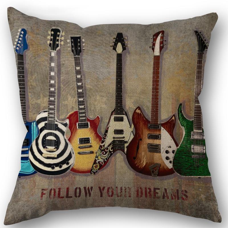 Music Style Throw Pillow Cover Guitar Microphone Headphone Theme Decorative Square Linen Cushion Cover 18X18 Inch One Sides