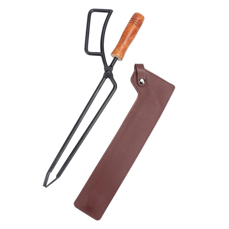 New! Charcoal Fire Tongs With Wooden Handle Firewood Clip Tool Cooking Accessories For Outdoor Camping