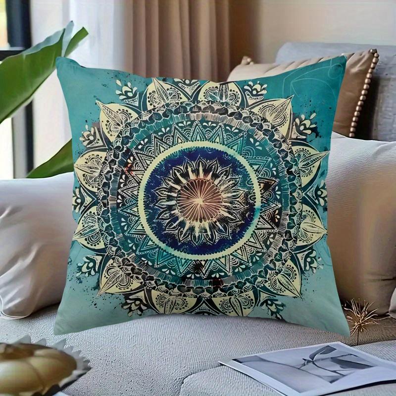 Vikama Traditional Mandala Blue Print, All-Season Pillowcase, Suitable For Beds, Sofas, And Lounge Chairs, Home Decor