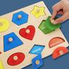Montessori Baby Puzzle Spielzeug Holz Form- und Farbzuordnung Handkratzbrett Geometrische Früherziehung Kognitives Spielzeug