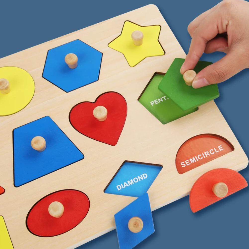 Montessori Baby Puzzle Spielzeug Holz Form- und Farbzuordnung Handkratzbrett Geometrische Früherziehung Kognitives Spielzeug
