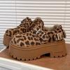 Women Leopard Loafers Shoes Platform Fur Snow Boots Winter Suede Plush High Heels Shoes 2025 Trend Casual Fashion Botas Mujer